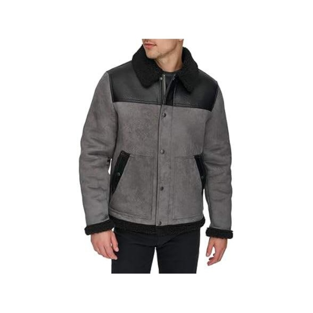 Levis Mens Faux Suede Sherpa Aviator Jacket Grey Black XXL Mixed Media Coat